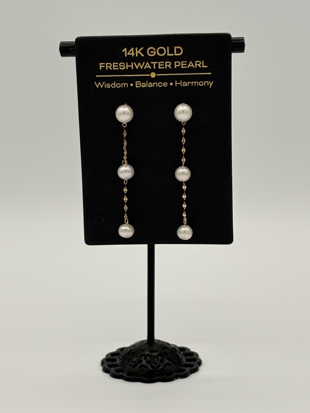 Brand New 14k Gold Freshwater Pearl Chain Earrings
